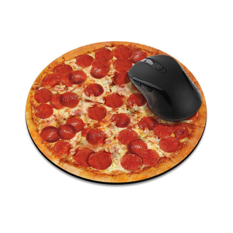 WIRESTER Non-Slip Round Mousepad, WIRESTER Pepperoni Pizza Mouse Pad for Home, Office and Gaming Desk - Image 1